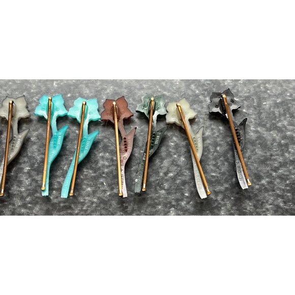 Vintage 1974 Lot Of 12 Lotus Flower Brooch/Bobbie Pin Buch + Deichmann Denmark - Picture 5 of 10